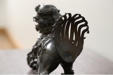 明治〜大正 古銅獅子香炉(古美術置物)(R-014339)