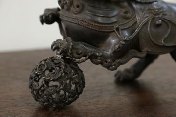 明治〜大正 古銅獅子香炉(古美術置物)(R-014339)