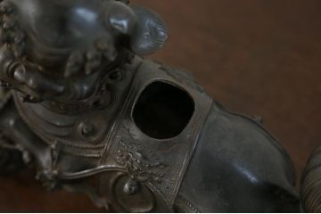 明治〜大正 古銅獅子香炉(古美術置物)(R-014339)