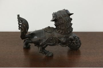 明治〜大正 古銅獅子香炉(古美術置物)(R-014339)