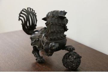 明治〜大正 古銅獅子香炉(古美術置物)(R-014339)