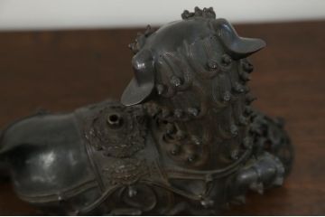 明治〜大正 古銅獅子香炉(古美術置物)(R-014339)