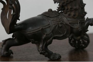 明治〜大正 古銅獅子香炉(古美術置物)(R-014339)