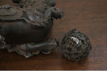 明治〜大正 古銅獅子香炉(古美術置物)(R-014339)
