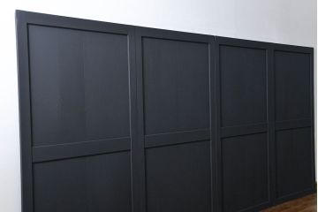 古民具・骨董 艶消しブラック塗装の和モダン時代帯戸4枚セット (時代板戸、引き戸)