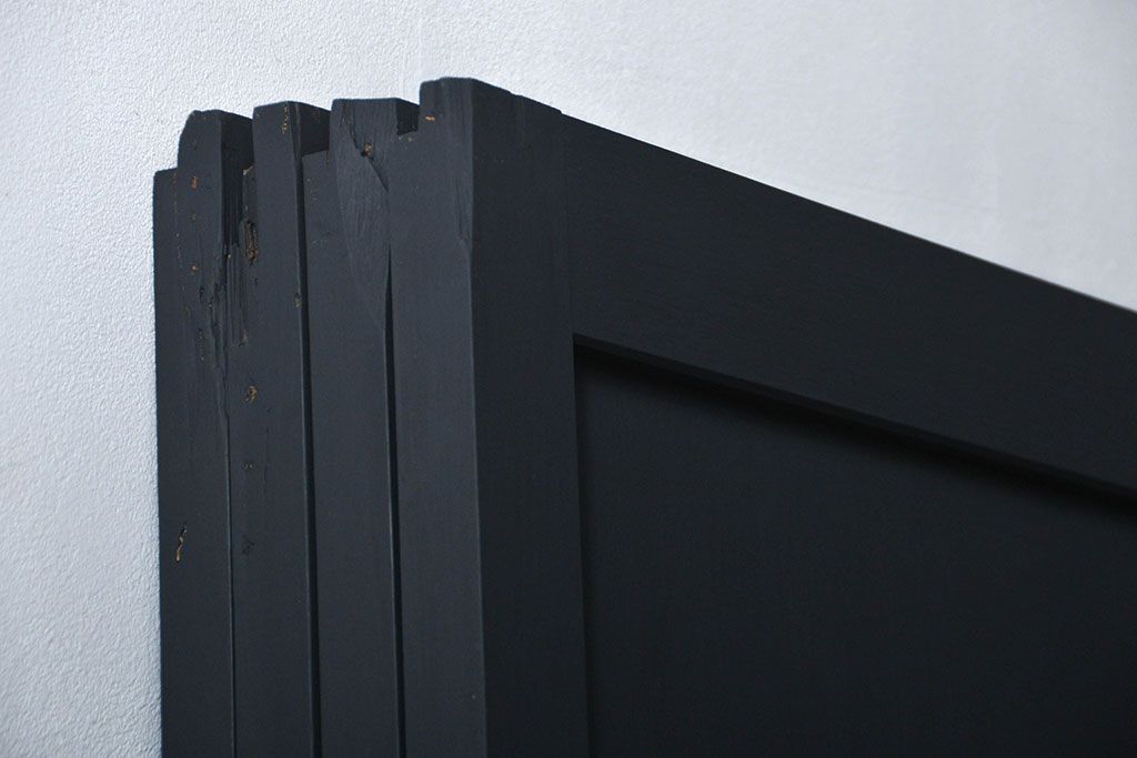 古民具・骨董 艶消しブラック塗装の和モダン時代帯戸4枚セット (時代板戸、引き戸)