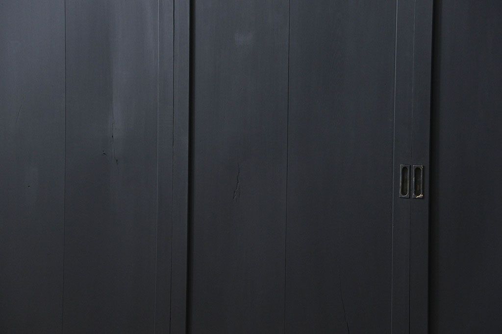古民具・骨董 艶消しブラック塗装の和モダン時代帯戸4枚セット (時代板戸、引き戸)