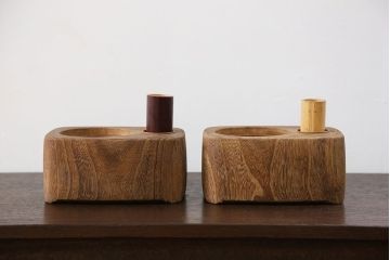 アンティーク雑貨　古民具・骨董 古い桐材!刳り貫き煙草盆2個セット(1)