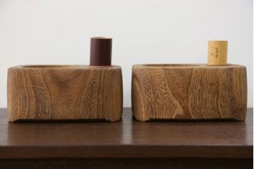 アンティーク雑貨　古民具・骨董 古い桐材!刳り貫き煙草盆2個セット(1)