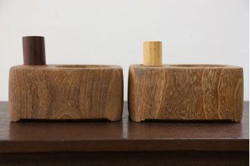 アンティーク雑貨　古民具・骨董 古い桐材!刳り貫き煙草盆2個セット(1)