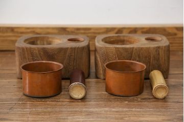 アンティーク雑貨　古民具・骨董 古い桐材!刳り貫き煙草盆2個セット(1)