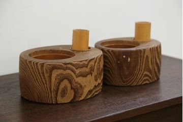 アンティーク雑貨　古民具・骨董 古い桐材!刳り貫き煙草盆2個セット(2)