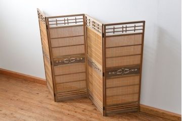 昭和レトロ 繊細で上質な四連衝立て (四つ折り衝立て)