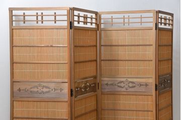 昭和レトロ 繊細で上質な四連衝立て (四つ折り衝立て)