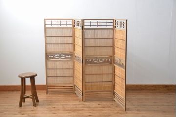 昭和レトロ 繊細で上質な四連衝立て (四つ折り衝立て)