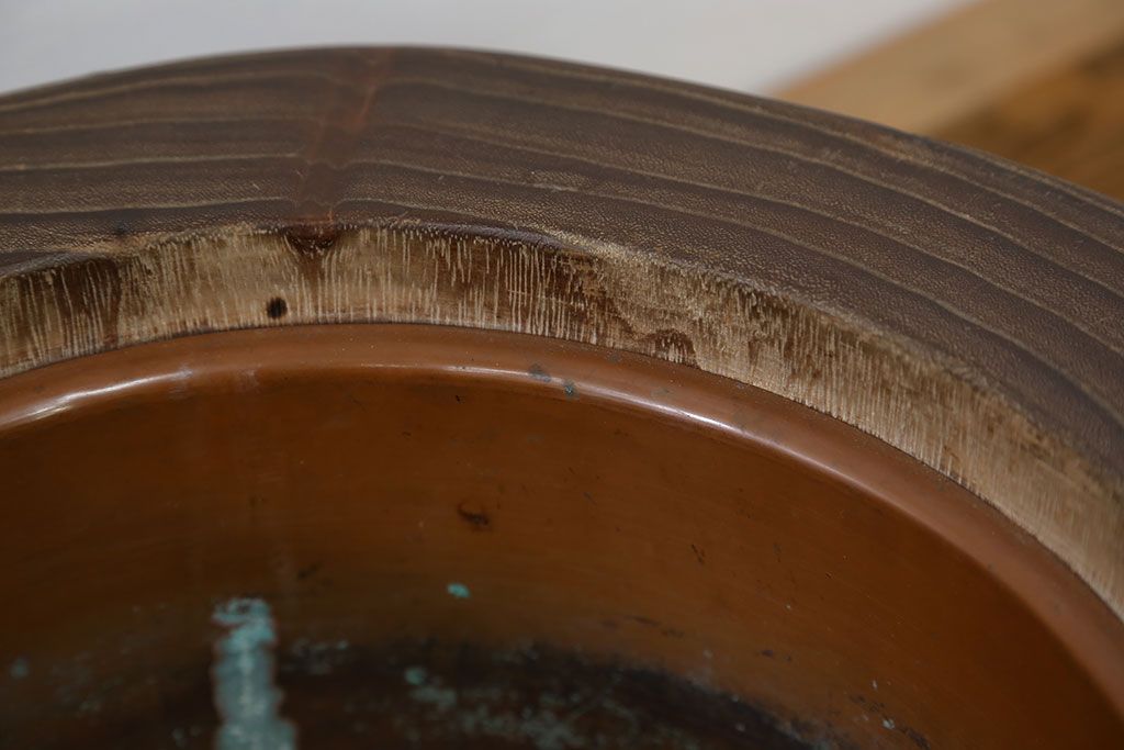 アンティーク雑貨　アンティーク 古い刳り貫き桐火鉢2個セット(鉢カバー)