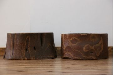 アンティーク雑貨　アンティーク 古い刳り貫き桐火鉢2個セット(鉢カバー)