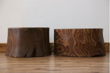 アンティーク雑貨　アンティーク 古い刳り貫き桐火鉢2個セット(鉢カバー)