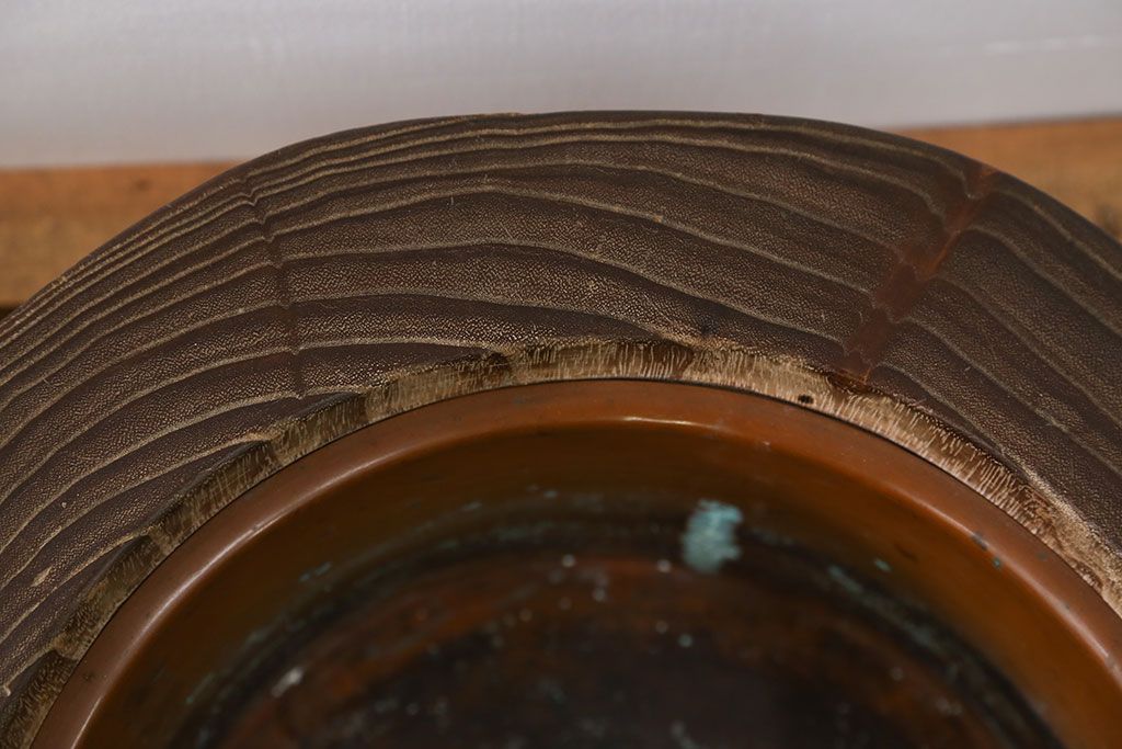 アンティーク雑貨　アンティーク 古い刳り貫き桐火鉢2個セット(鉢カバー)