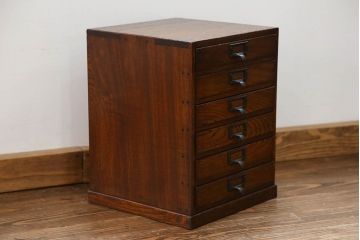 アンティーク家具　アンティーク 古い栓材のネームプレート付き6杯小引き出し(ネームプレート付き、小物収納)