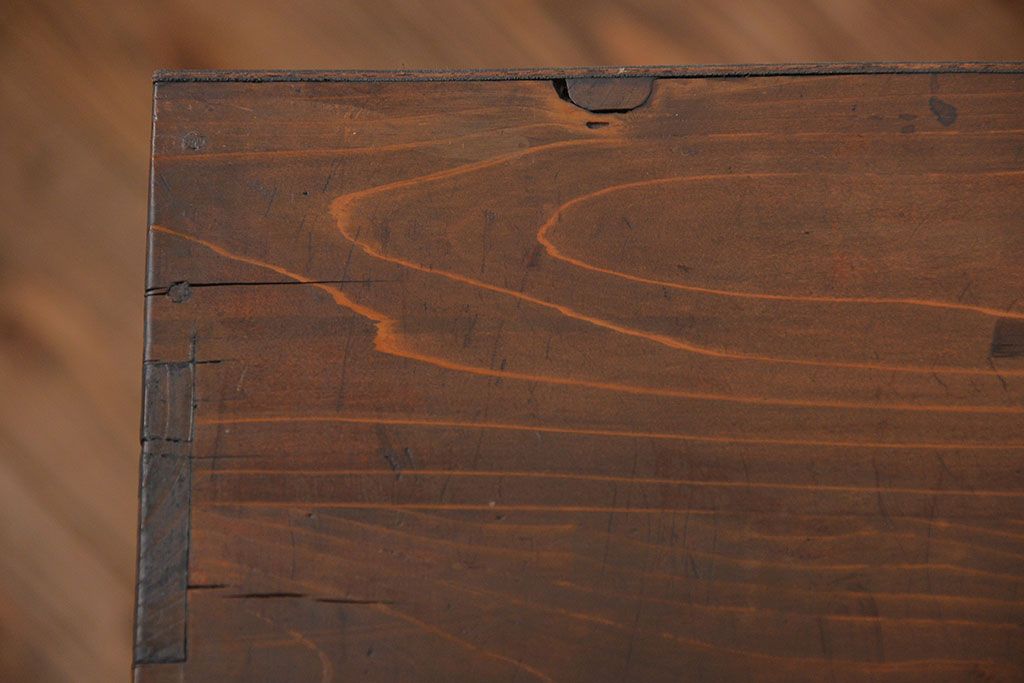 アンティーク家具　古民具・骨董 古い木の上質なモールガラス収納棚(下駄箱、食器棚)