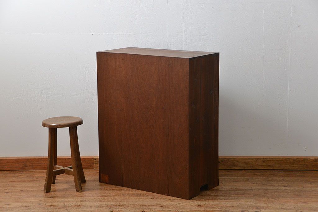 アンティーク家具　古民具・骨董 古い木の上質なモールガラス収納棚(下駄箱、食器棚)