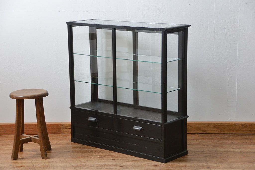 アンティーク家具　アンティーク 古いタバコ屋の薄型ガラスケース(ショーケース)