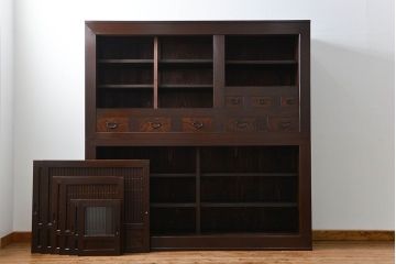 アンティーク家具　古民具・骨董 モダンで上質な背の高い六尺水屋箪笥(食器棚、収納棚)