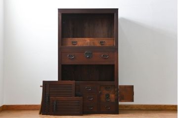 アンティーク家具　古民具・骨董 分厚い金具の美濃帳場箪笥