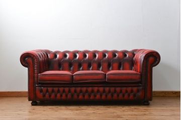 中古 イギリス直輸入 本革 チェスターフィールド ソファ