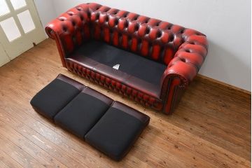 中古 イギリス直輸入 本革 チェスターフィールド ソファ