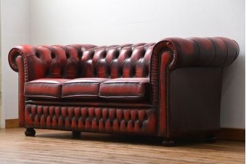 中古 イギリス直輸入 本革 チェスターフィールド ソファ