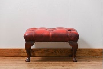 中古 イギリス直輸入 本革 チェスターフィールド ソファ オットマン