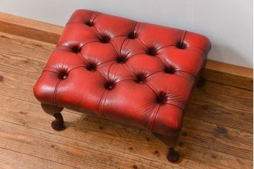 中古 イギリス直輸入 本革 チェスターフィールド ソファ オットマン