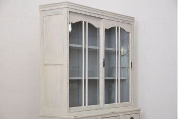 アンティーク家具　アンティークペイント　大きな二段重ねキャビネット(食器棚、収納棚)