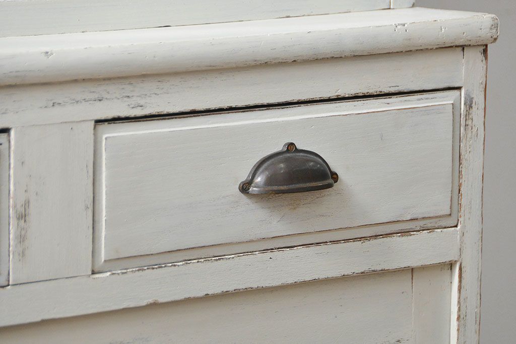 アンティーク家具　アンティークペイント　大きな二段重ねキャビネット(食器棚、収納棚)