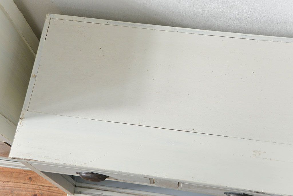 アンティーク家具　アンティークペイント　大きな二段重ねキャビネット(食器棚、収納棚)