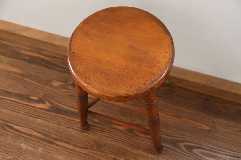 中古 かわいいデザインの木製スツール(丸椅子)