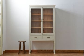 アンティーク家具　アンティーク　かわいいペイント食器棚(カップボード・キッチンキャビネット)