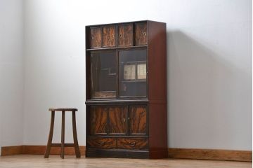 レトロ家具　昭和レトロ 小振りな黒柿杢目茶箪笥(収納棚)
