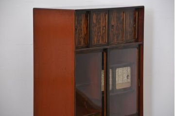 レトロ家具　昭和レトロ 小振りな黒柿杢目茶箪笥(収納棚)