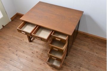 アンティーク家具　アンティーク 古いナラ材の片袖机(テーブル、作業台)