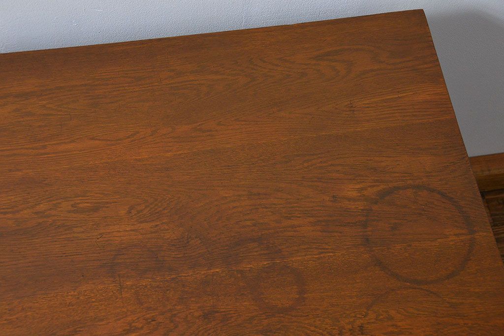 アンティーク家具　アンティーク 古いナラ材の片袖机(テーブル、作業台)