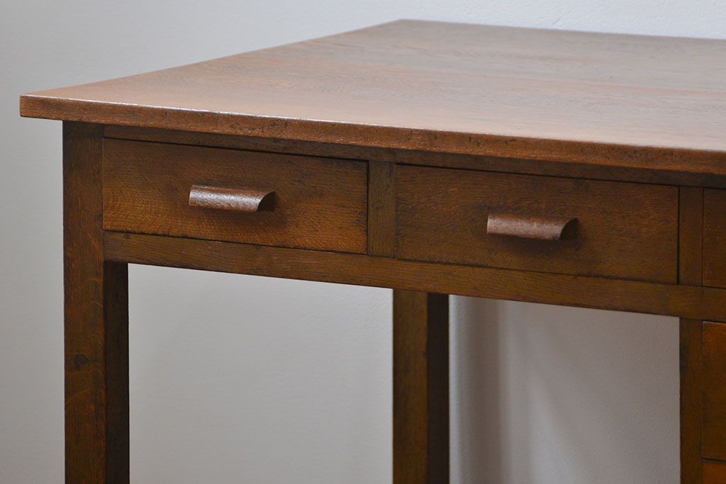 アンティーク家具　アンティーク 古いナラ材の片袖机(テーブル、作業台)