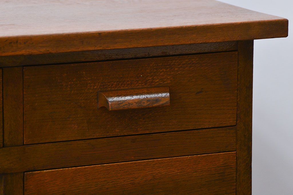 アンティーク家具　アンティーク 古いナラ材の片袖机(テーブル、作業台)