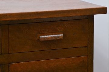 アンティーク家具　アンティーク 古いナラ材の片袖机(テーブル、作業台)