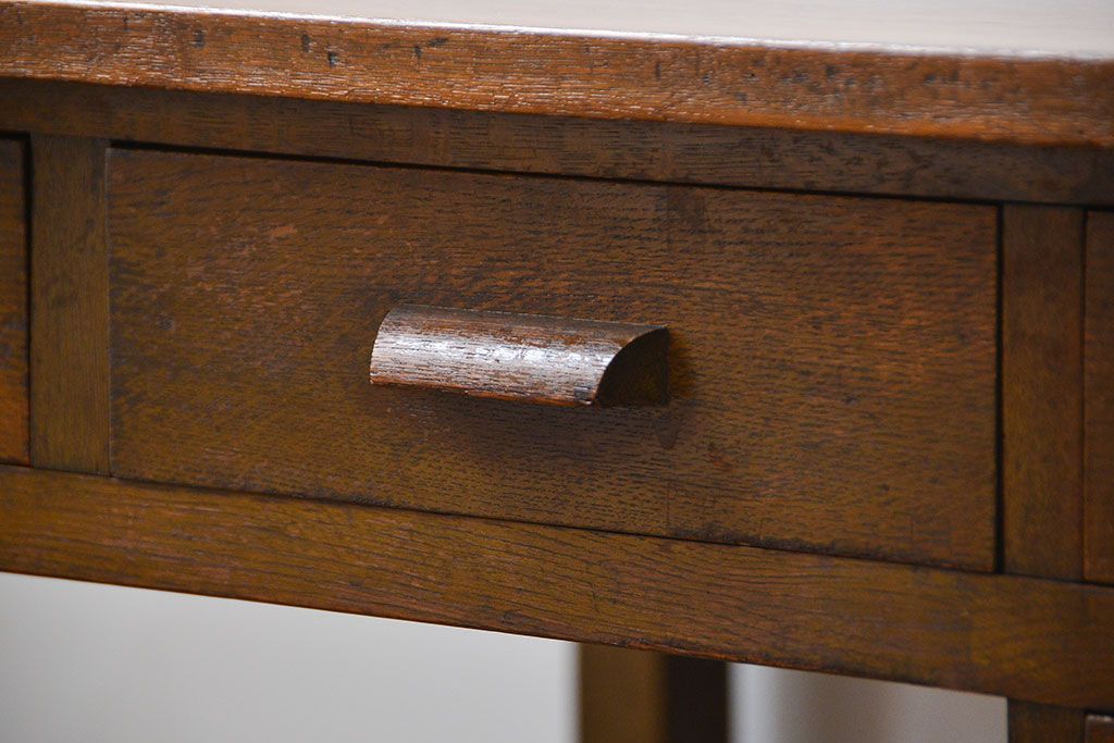 アンティーク家具　アンティーク 古いナラ材の片袖机(テーブル、作業台)