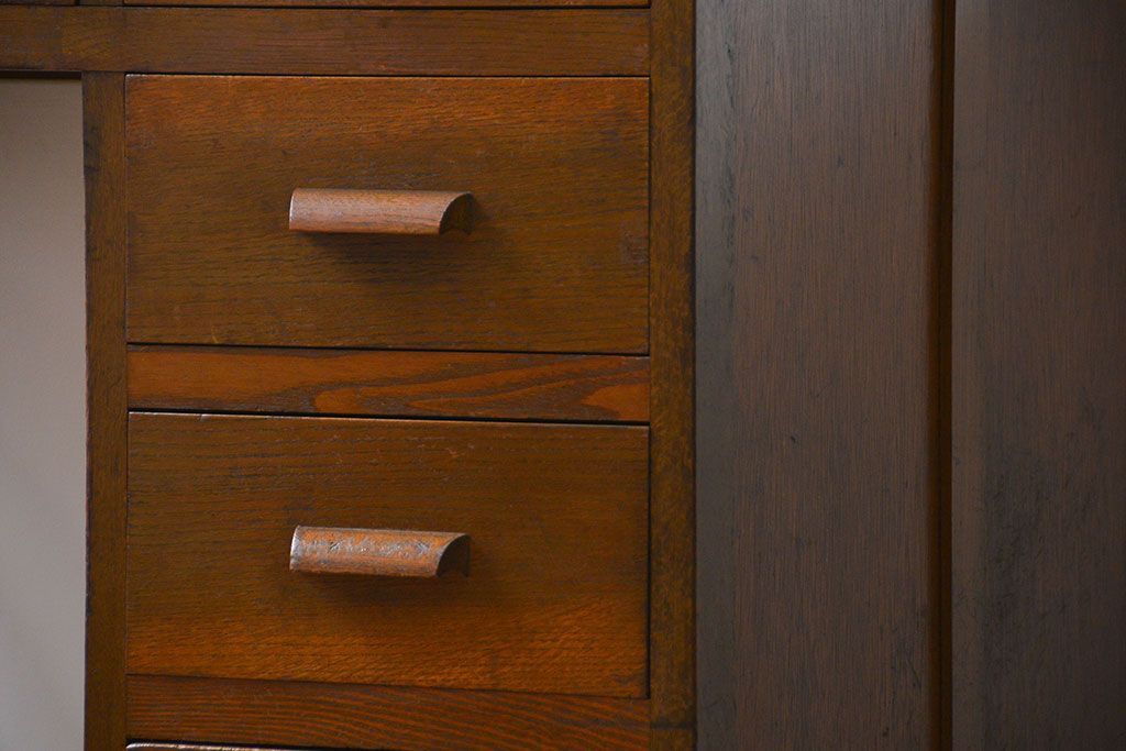 アンティーク家具　アンティーク 古いナラ材の片袖机(テーブル、作業台)