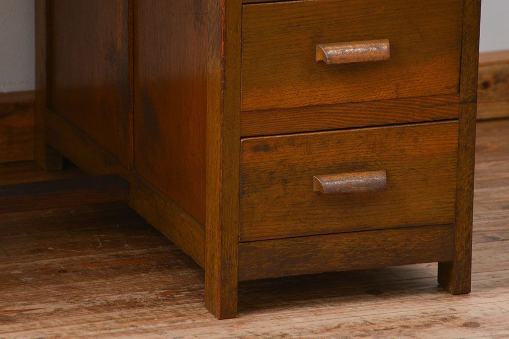 アンティーク家具　アンティーク 古いナラ材の片袖机(テーブル、作業台)