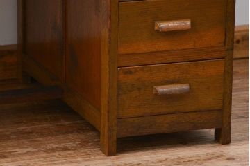 アンティーク家具　アンティーク 古いナラ材の片袖机(テーブル、作業台)